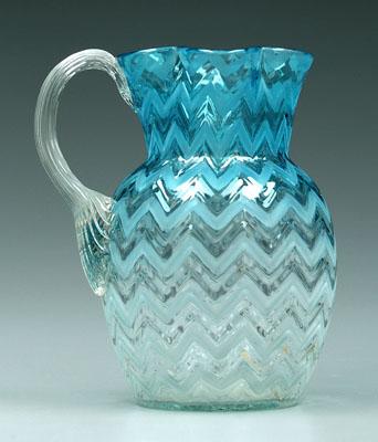 Appraisal: Art glass pitcher blue to clear alternating shaded and clear