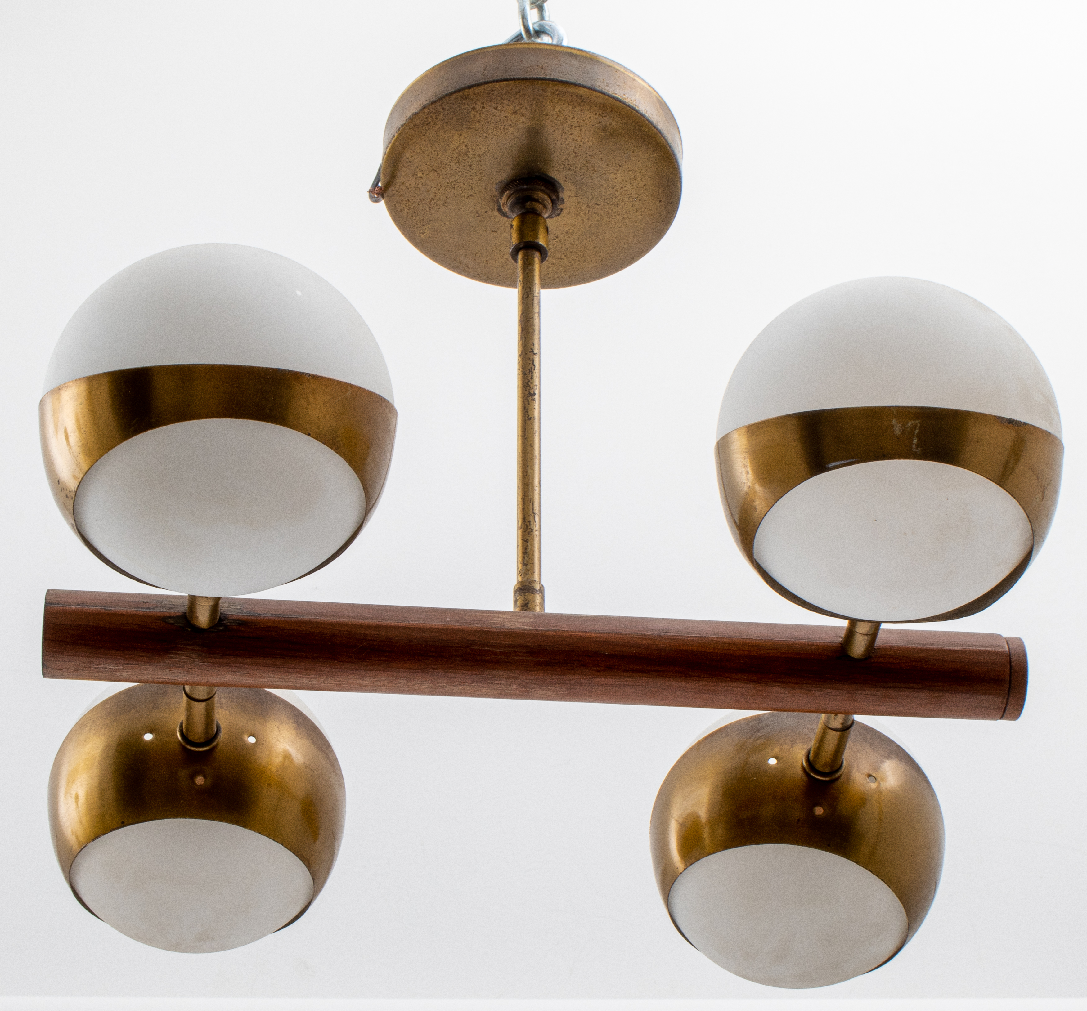 Appraisal: ITALIAN STILNOVO CHANDELIER WITH OPALINE SPHERES Italian Stilnovo Mid-Century Modern