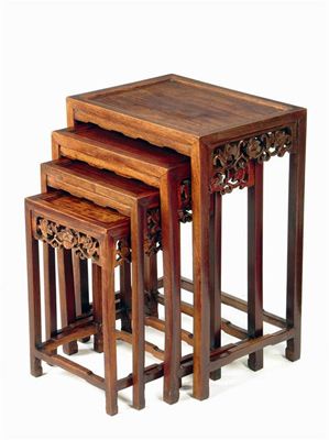 Appraisal: A quartetto nest of hardwood tables with rectangular panel tops