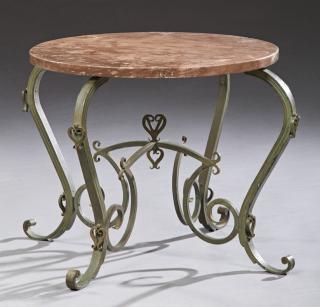 Appraisal: French Wrought Iron Coffee Marble Top Table early th c