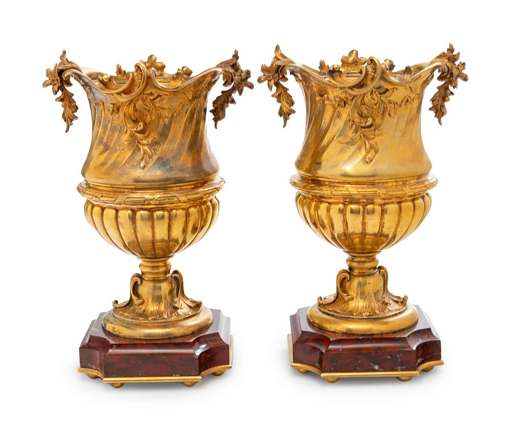 Appraisal: A Pair of Continental Gilt Metal and Marble Urns A