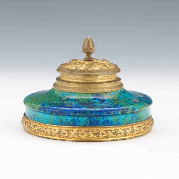 Appraisal: PAUL MILET SEVRES INKWELL x Blue and green porcelain and