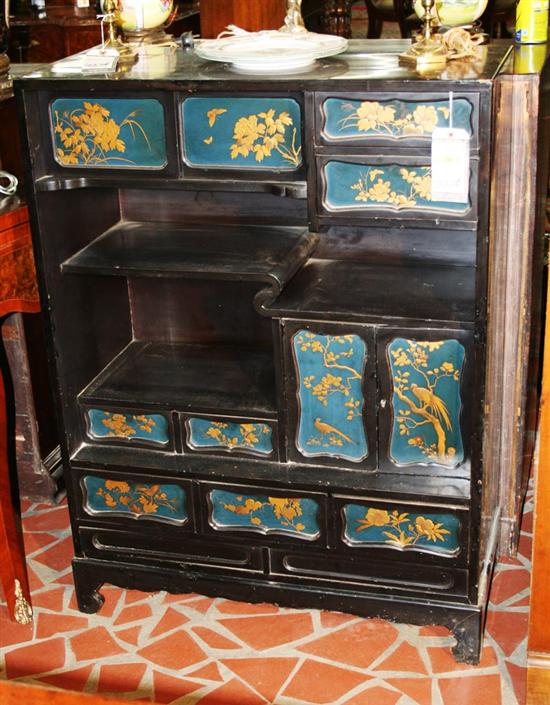 Appraisal: Chinese black lacquered storage cabinet last quarter th century rectangular