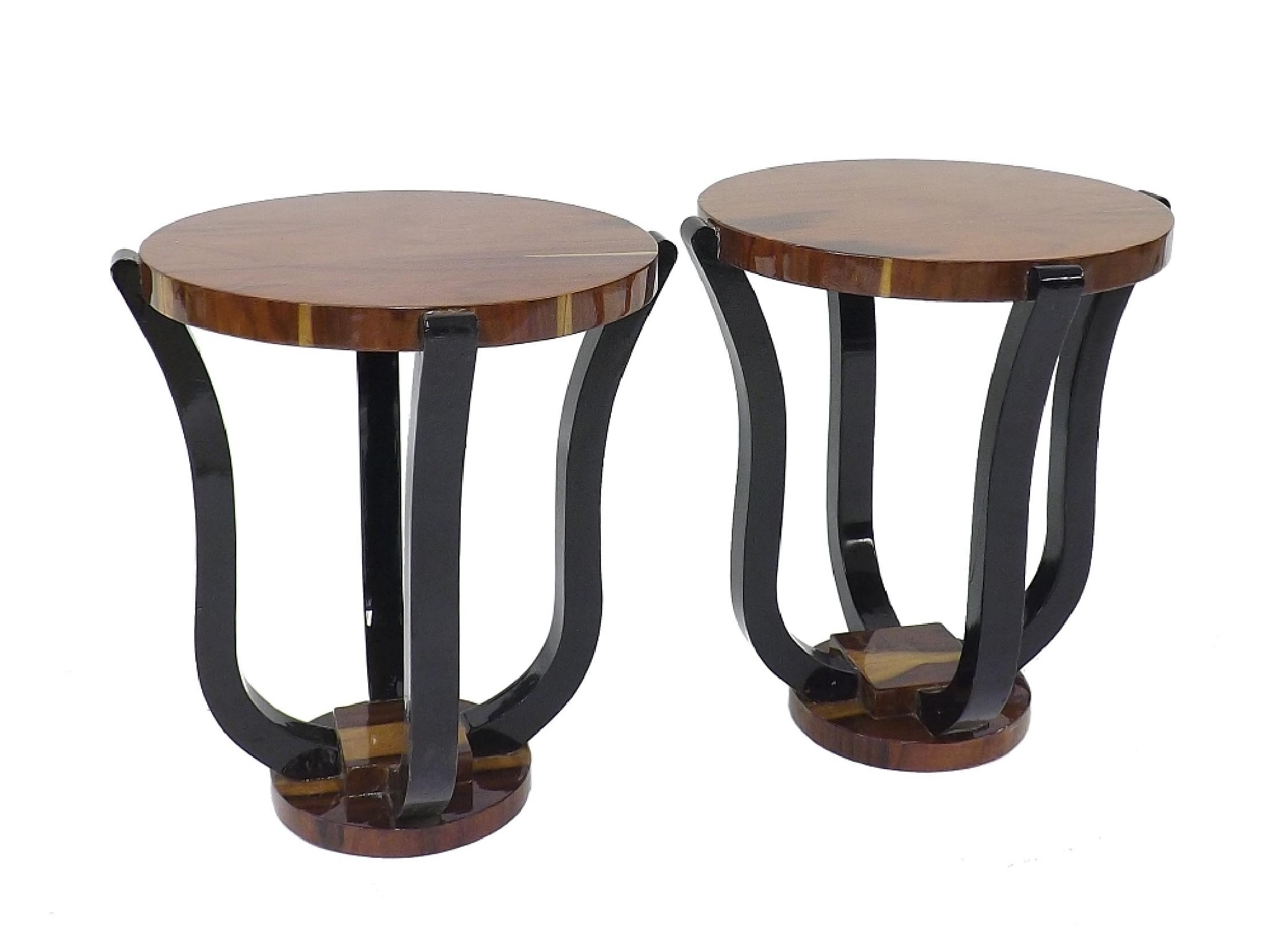 Appraisal: Pair of Art Deco style walnut and ebonised occasional tables