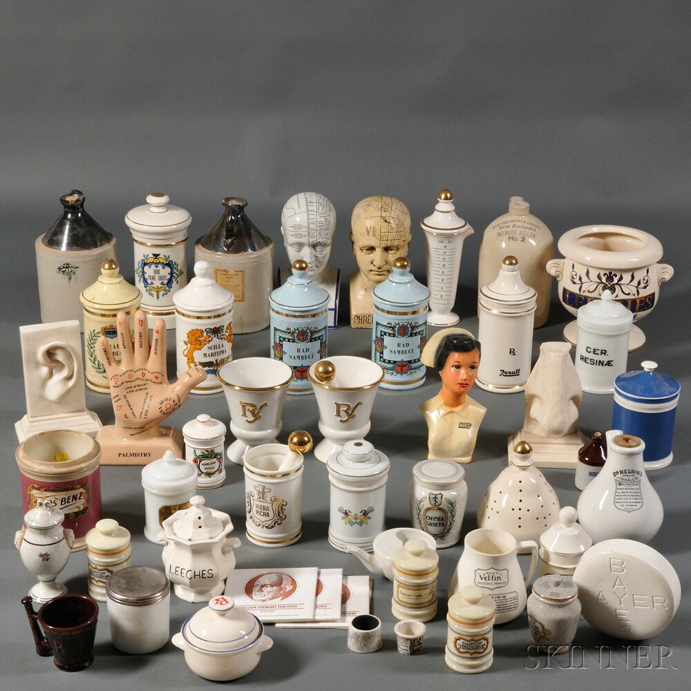 Appraisal: Large Group of Ceramic Pharmaceutical Jars and Bottles th century