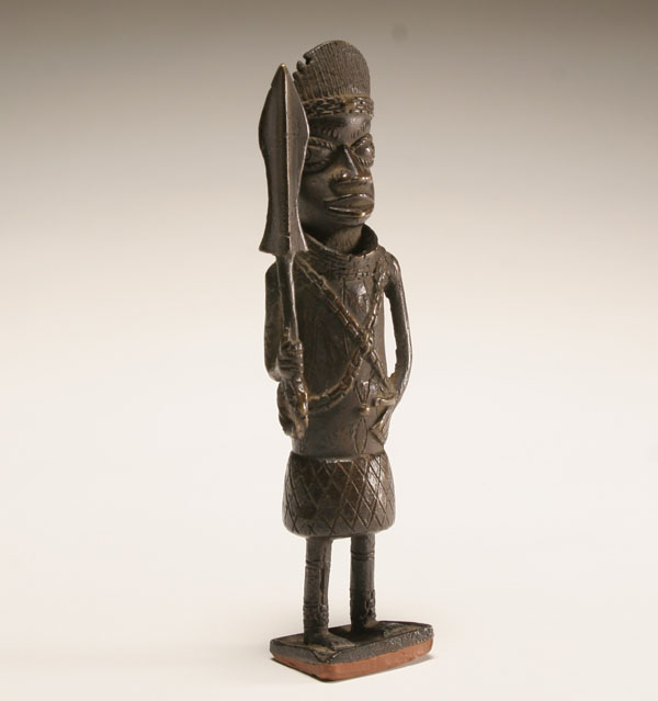 Appraisal: African brass warrior figure Edo people former Benin Kingdom Nigeria