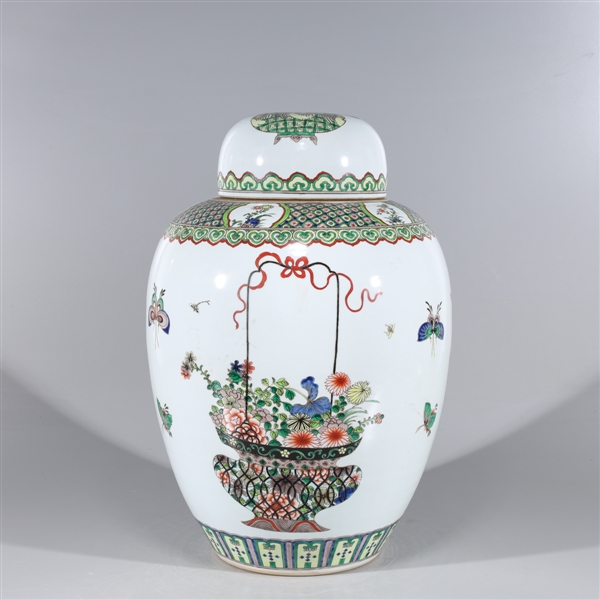 Appraisal: Large Chinese famille verte enameled porcelain covered vase with flowers