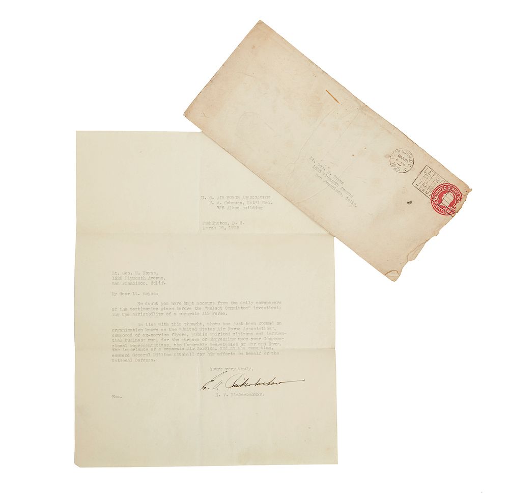 Appraisal: Captain Eddie Rickenbacker Letter to George Hayes This is a