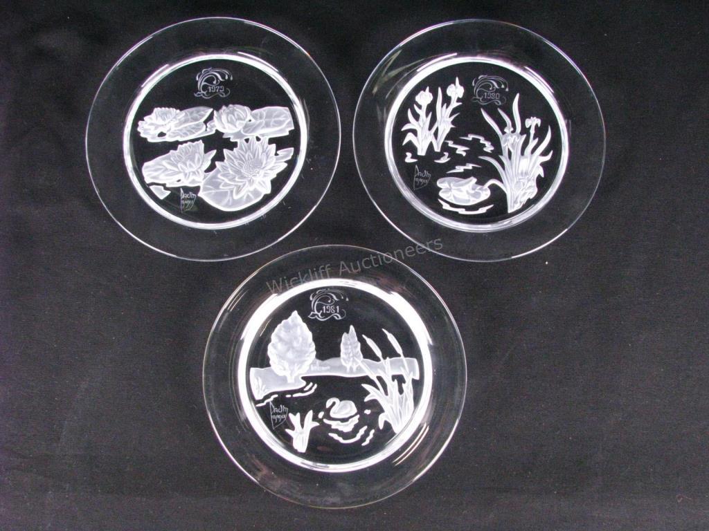 Appraisal: Three Daum France Crystal Nymphea Annual Plates depicting frosted water