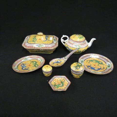 Appraisal: pcs Chinese Porcelain elaborate dragon decor includes teapot boxes covered