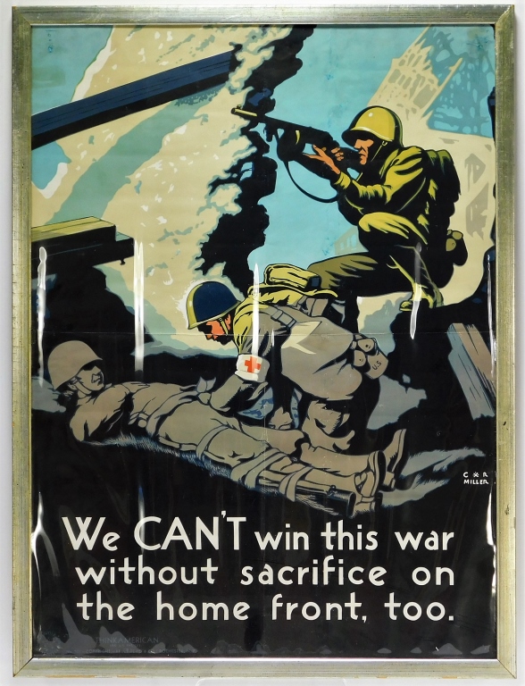 Appraisal: CHESTER RAYMOND MILLER WWII SACRIFICE POSTER United States Circa Depicting