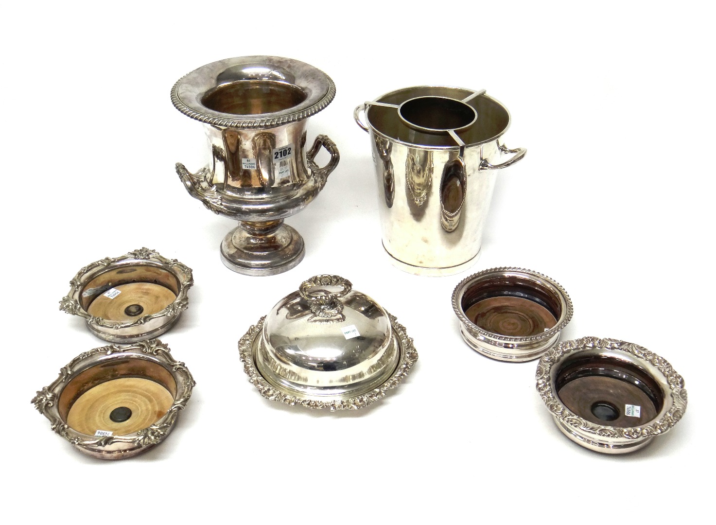 Appraisal: Sheffield plated wares comprising a twin handled wine cooler on