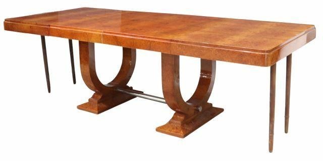 Appraisal: French Art Deco amboyna burlwood extension table c s- s