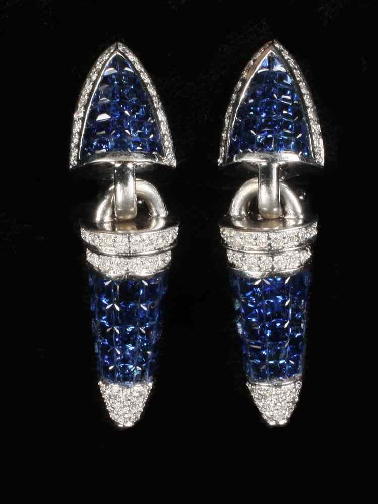 Appraisal: EARRINGS - One pair of K white gold blue sapphire