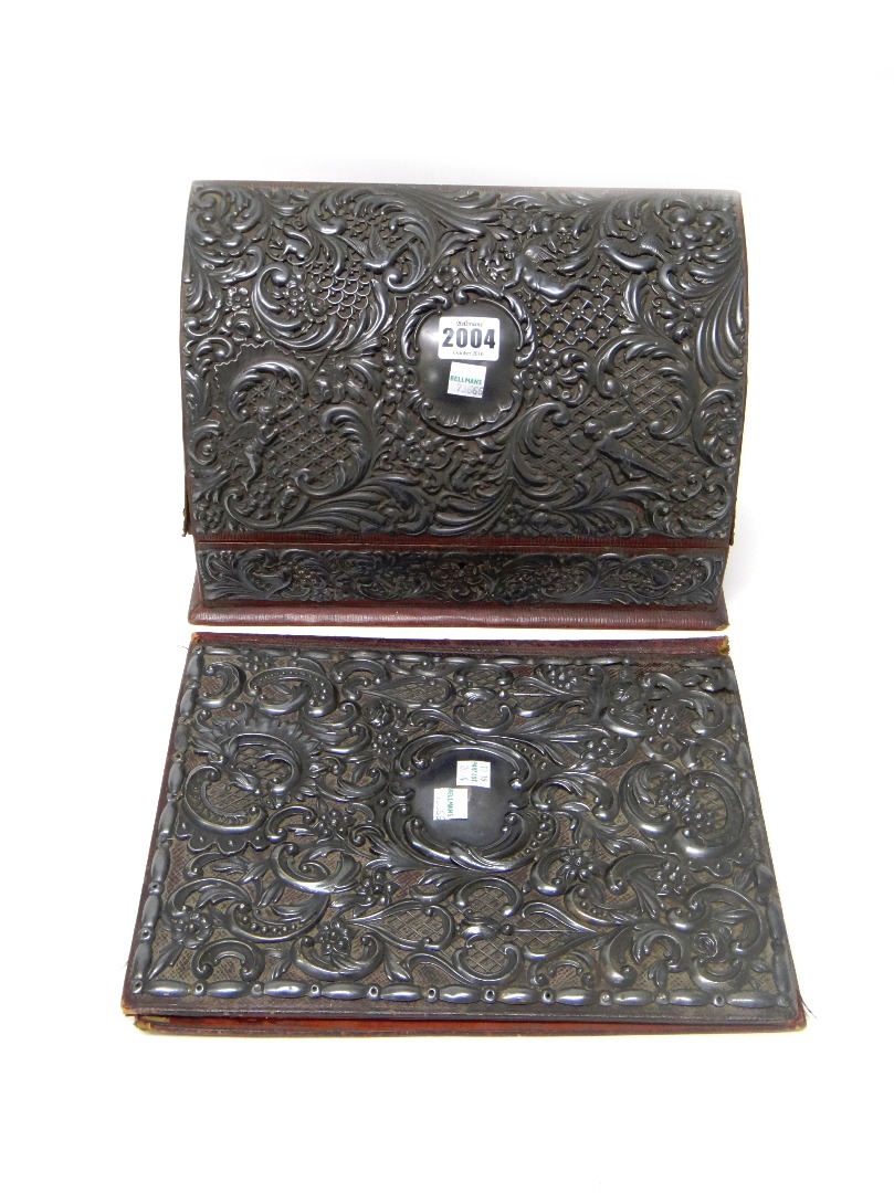 Appraisal: A Victorian silver mounted leather stationery box the interior with