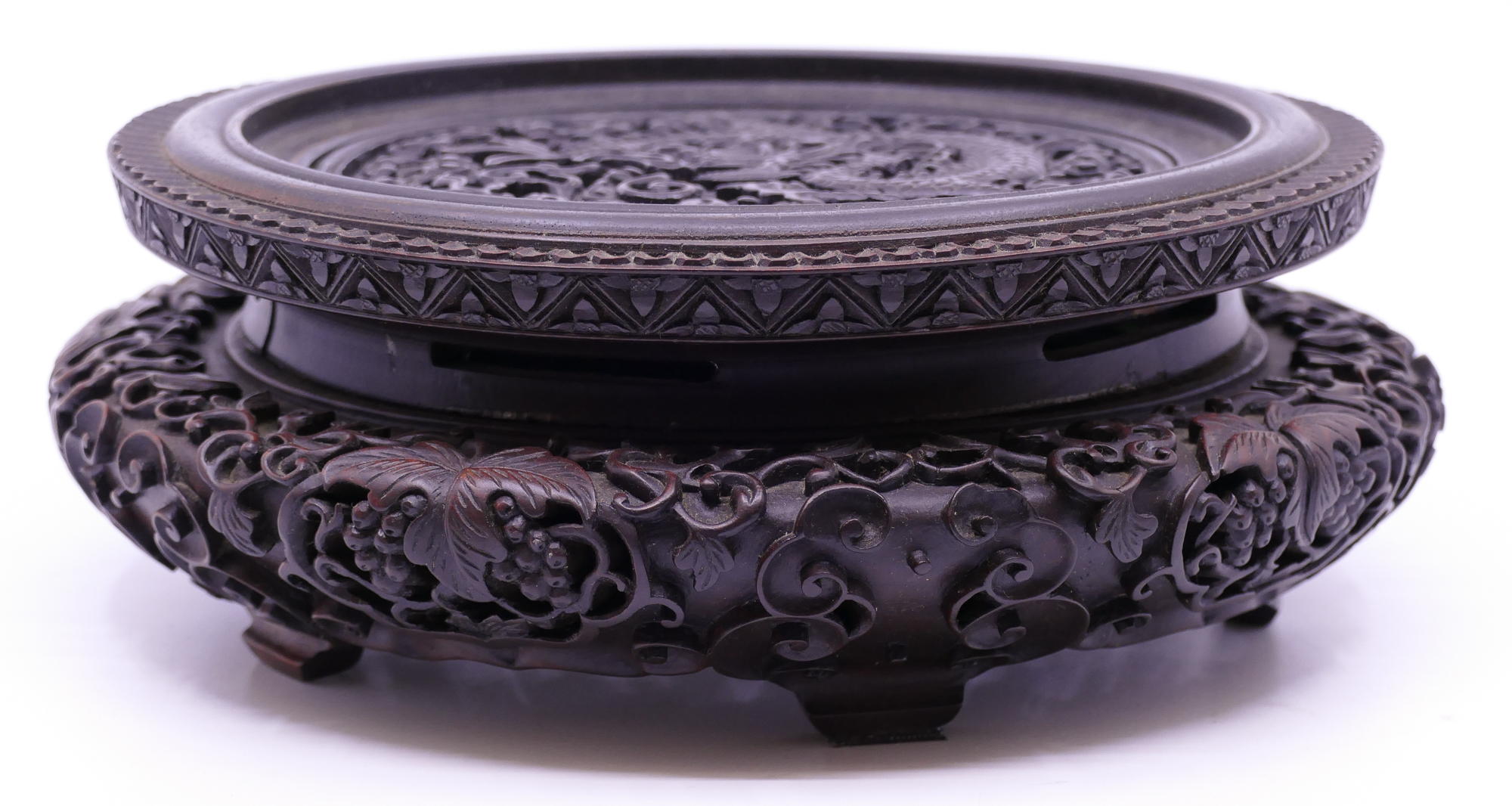 Appraisal: Chinese Ornate Rosewood Pierced Dragon Stand- x ''