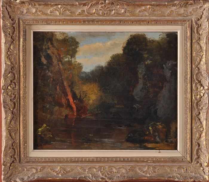 Appraisal: EUROPEAN SCHOOL FOREST SCENE Oil on canvas x in bearing