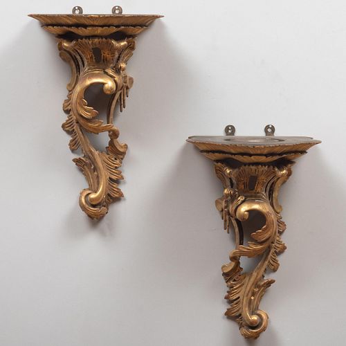 Appraisal: PAIR OF GEORGE III STYLE GILTWOOD WALL BRACKETS x x