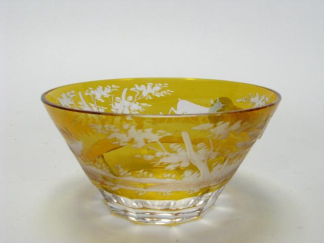 Appraisal: Amber cut to clear Bohemian glass berry bowls with deer