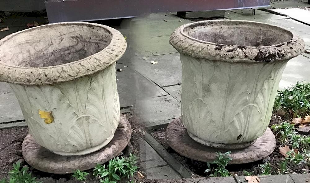 Appraisal: Pair of Cast Stone Garden Planters Pair of cast stone