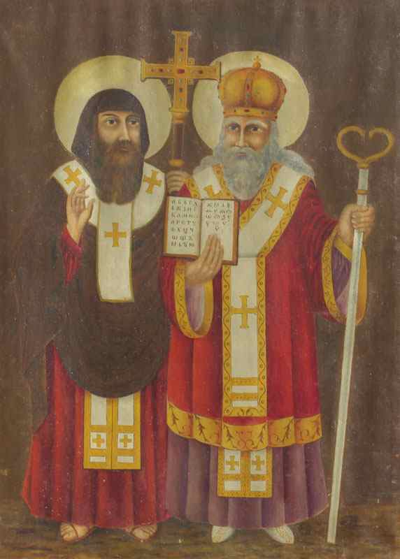 Appraisal: ST CYRIL METHODIUS ORTHODOX RELIGIOUS PAINTING Scene depicting St Cyril