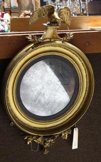 Appraisal: Late Regency giltwood convex mirror Late Regency giltwood convex mirror