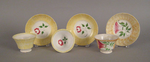 Appraisal: Two yellow spatter cups and saucers th c with Adams