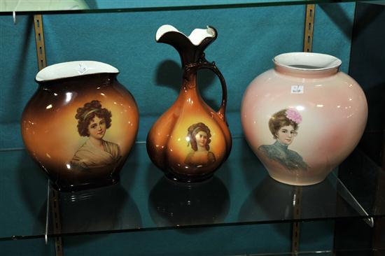 Appraisal: THREE IOGA WARWICK PORTRAIT VASES Wheeling West Virginia - porcelain