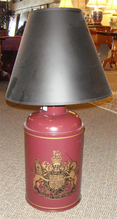 Appraisal: OXBLOOD LEATHER CANISTER TABLE LAMP h in Provenance ANTIQUE CONTEMPORARY