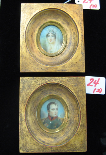 Appraisal: TWO MINIATURE OVAL OIL PAINTINGS the first depicts portrait of