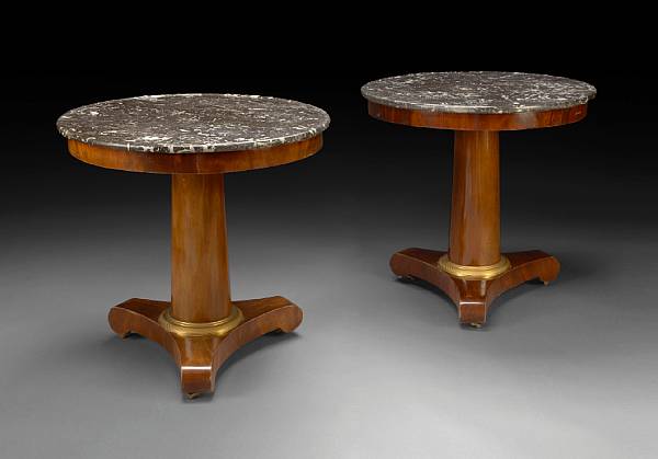 Appraisal: A pair of Classical mahogany and marble gilt bronze mounted