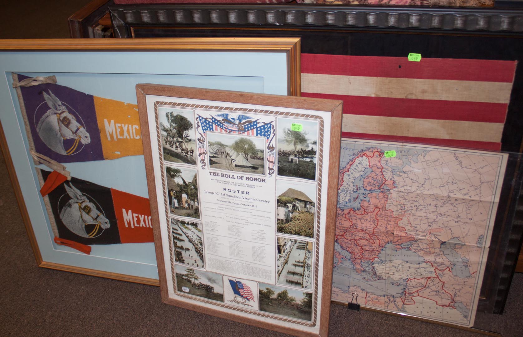 Appraisal: Four pieces of framed military memorabilia including World War I