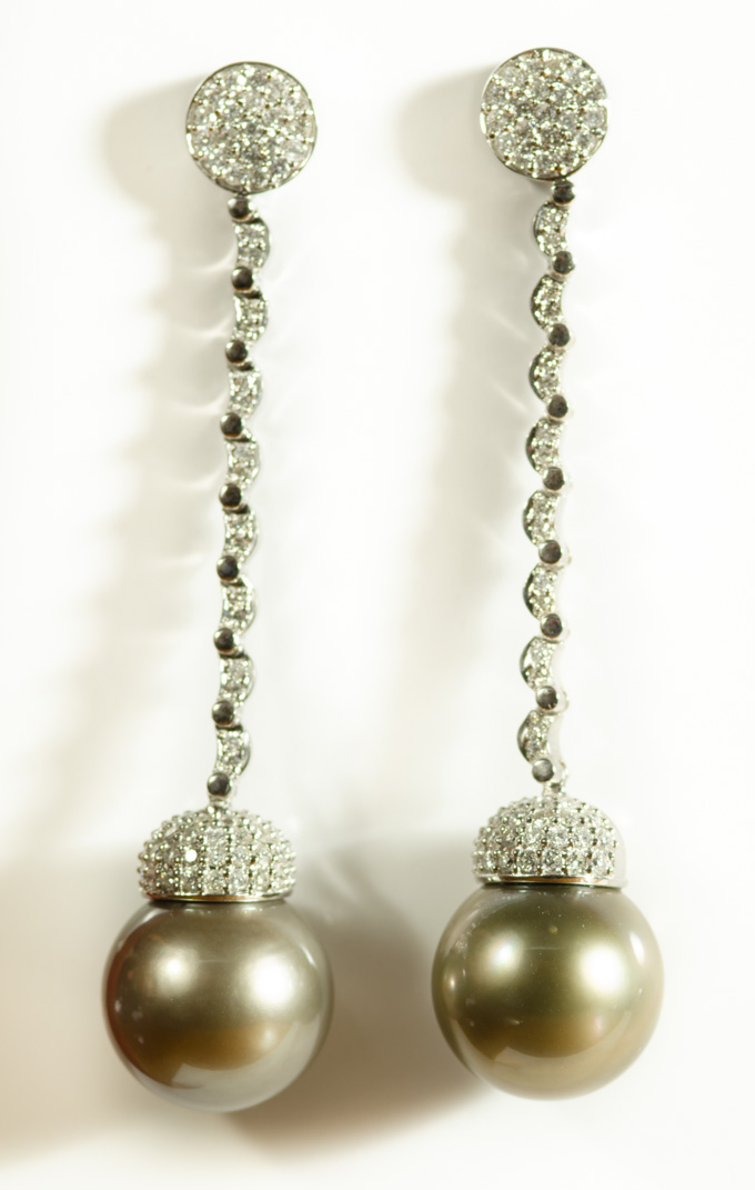 Appraisal: PAIR OF BLACK PEARL AND DIAMOND EARRINGS each k white