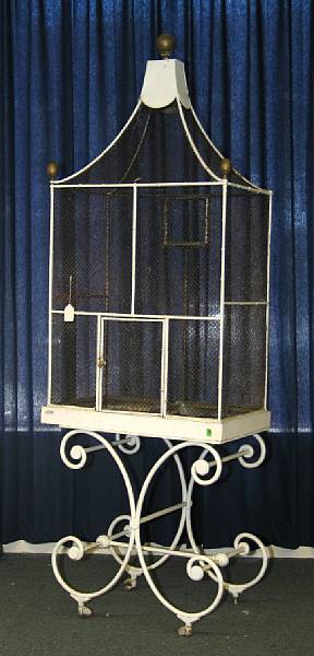 Appraisal: A Neoclassical style painted metal and wire work birdcage on