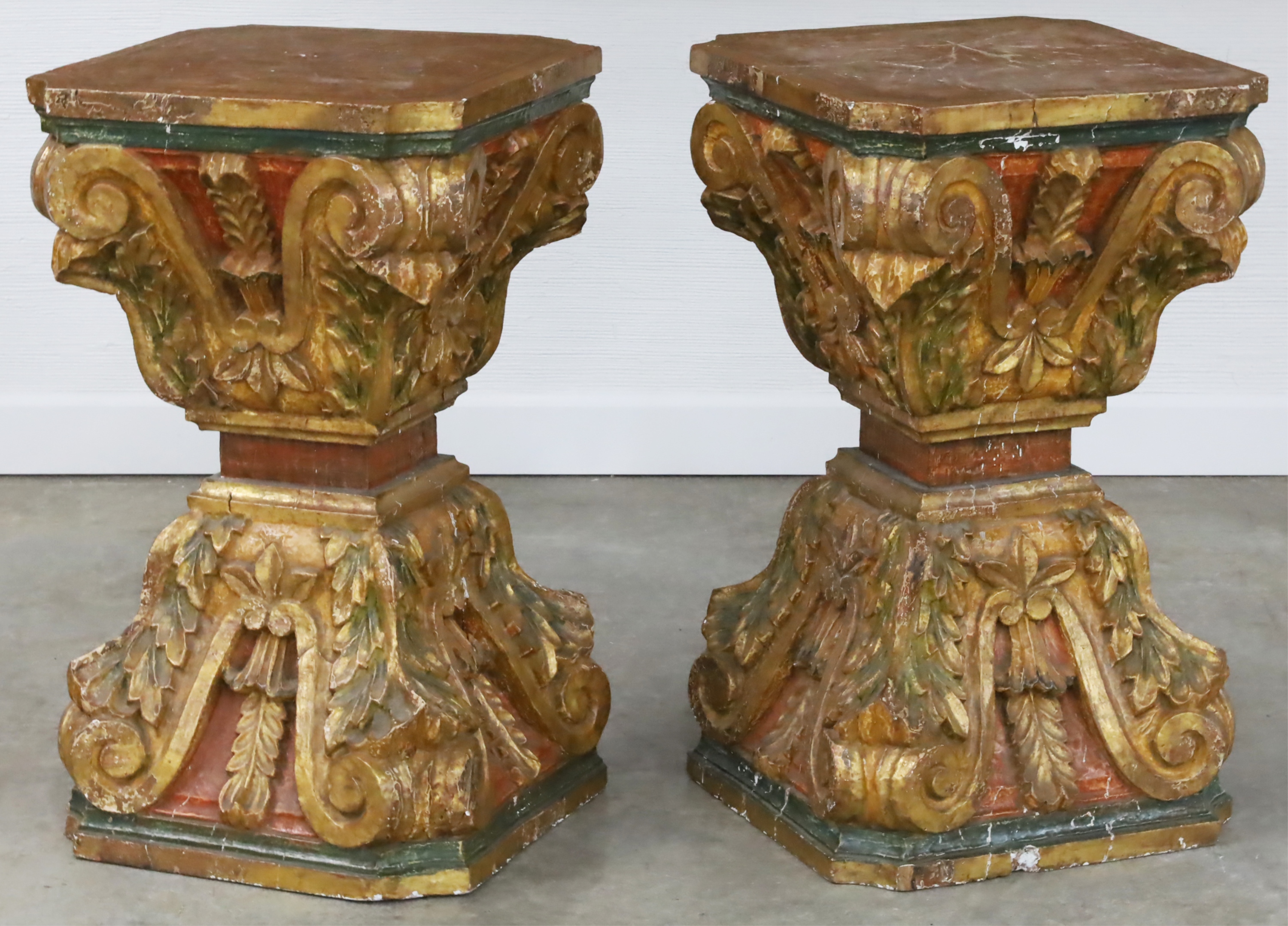 Appraisal: PR OF ITALIAN GILT WOOD POLYCHROME PEDESTALS Pair of Italian