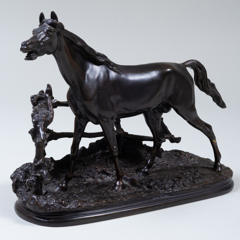 Appraisal: After Pierre-Jules M ne - Horse and Fence Bronze signed