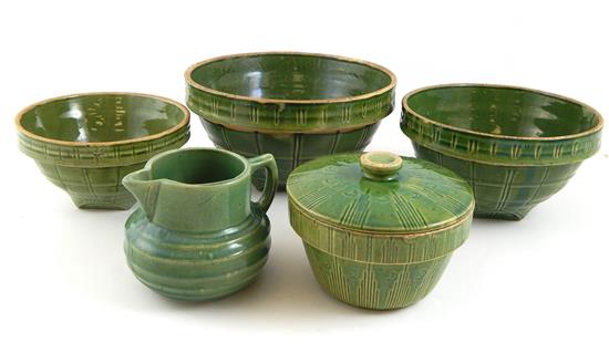 Appraisal: Early th C green glazed pottery five pieces featuring four