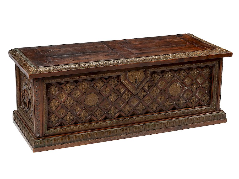 Appraisal: A Continental Parcel Gilt and Brass Inlaid Cassone A Continental