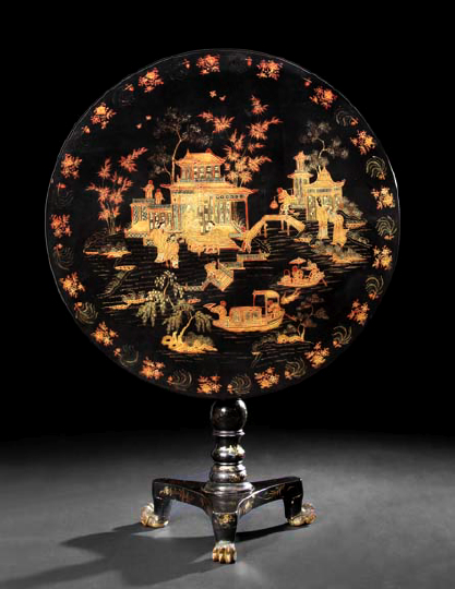 Appraisal: Victorian Black-Lacquered Center Table mid- th century in the chinoiserie