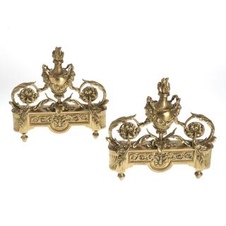 Appraisal: Pair Neo-classical style gilt bronze chenets th c ornate scroll