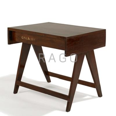 Appraisal: PIERRE JEANNERET Teak student desk from the Chandigarh administrative buildings