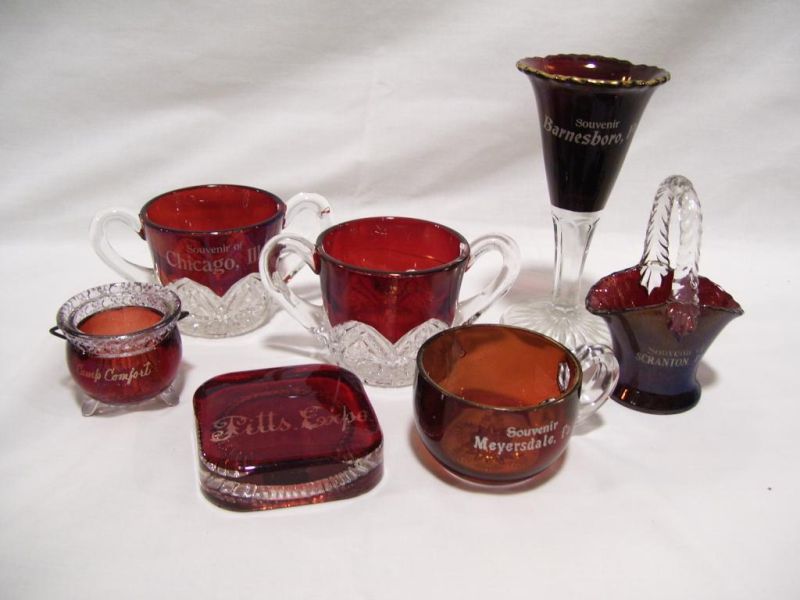 Appraisal: - Ruby Flash Souvenir Lot Includes - three footed pot