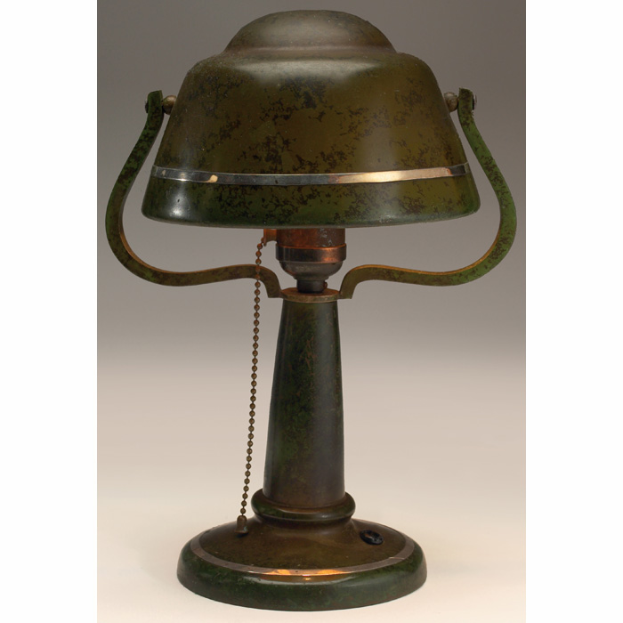 Appraisal: Heintz lamp sterling on bronze applied linear designs original green