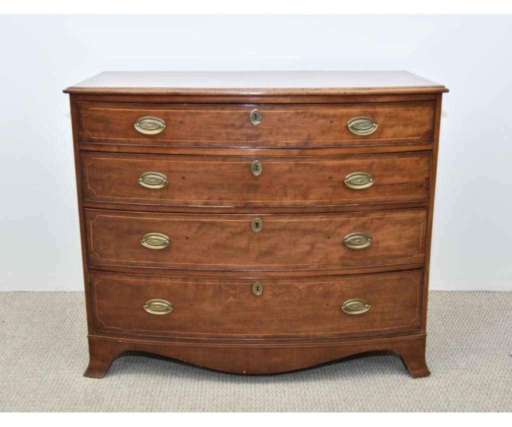 Appraisal: Georgian mahogany inlaid bow front chest of drawers circa h