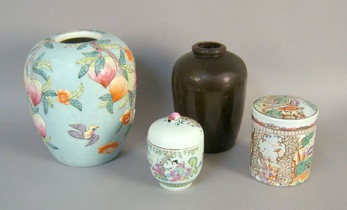 Appraisal: Three Chinese porcelain covered sugar jars together with a redware