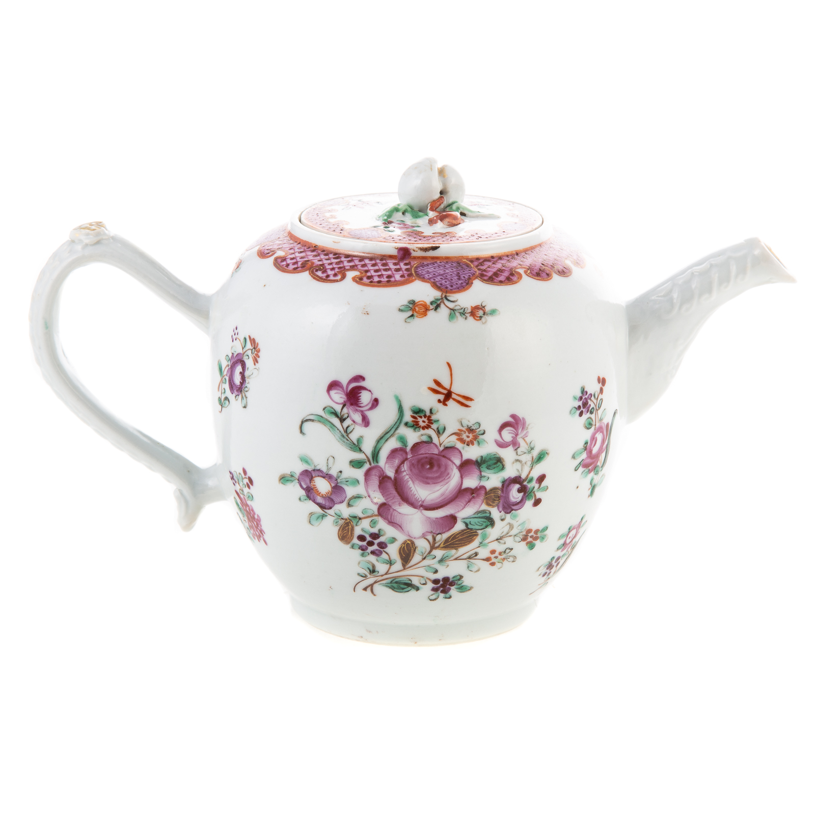 Appraisal: CHINESE EXPORT FAMILLE ROSE GLOBULAR TEAPOT Circa floral decoration with