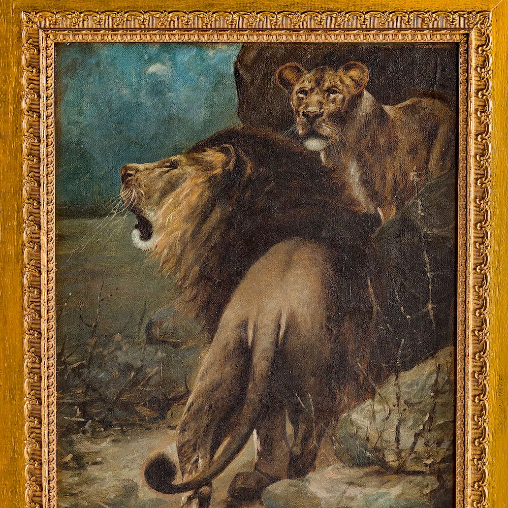 Appraisal: French School th c Lions in the Desert oil Oil