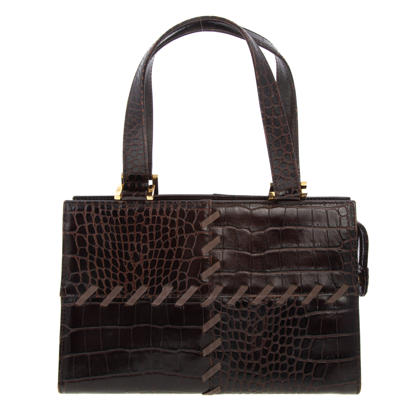 Appraisal: A YVES SAINT LAURENT CROC EMBOSSED BAG A brown crocodile