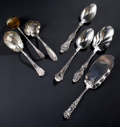 Appraisal: Four American Floral-Patterned Sterling Silver Serving Pieces including a serving