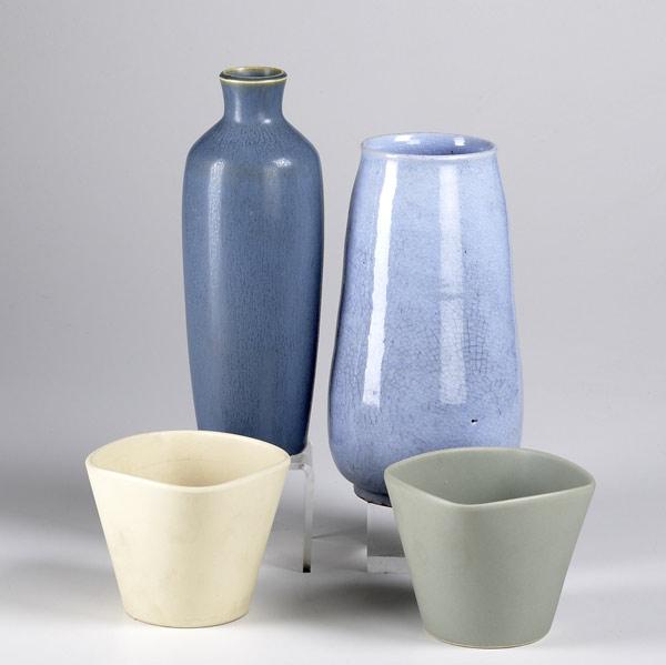 Appraisal: PALSHUS Blue bottle shaped vase together with blue bulbous stoneware